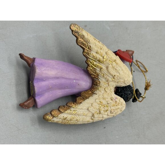 African American Angel Ornament With Gold Wings & Purple Dress Christmas READ - Picture 7 of 7